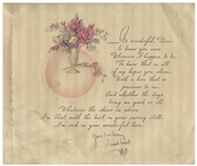 Moe Howard Signed Valentine to His Wife Helen From 1937 -- Large Valentine Card Measures 9'' x 8'' Folded -- Light Dampstaining Along Bottom & Light Wear, Very Good Condition